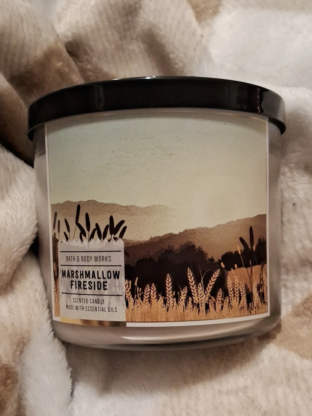 Bath & Body Works Marshmallow Fireside Scented Candle - Cream, Black, Brown